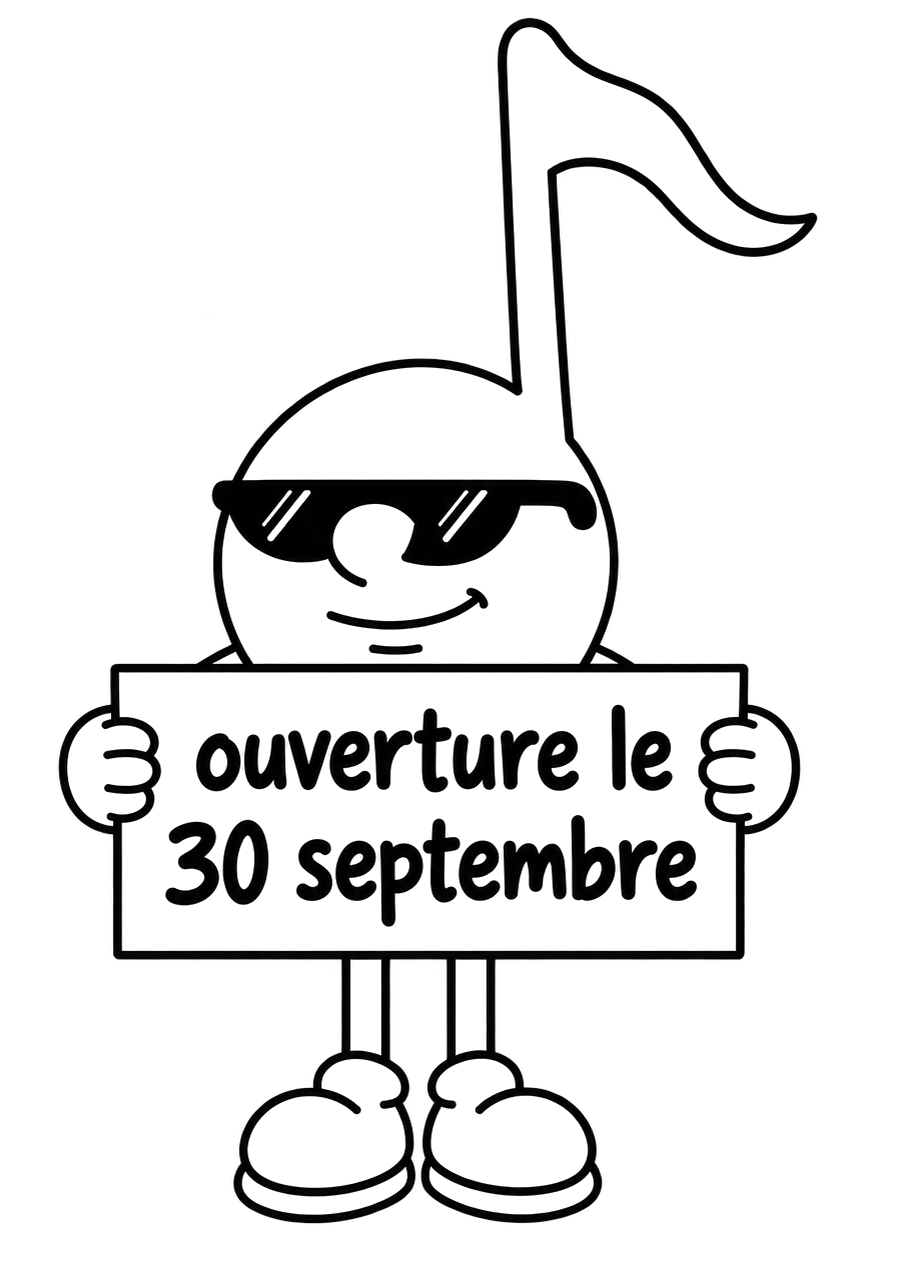Charley tient un panneau : Ouverture le 30 septembre